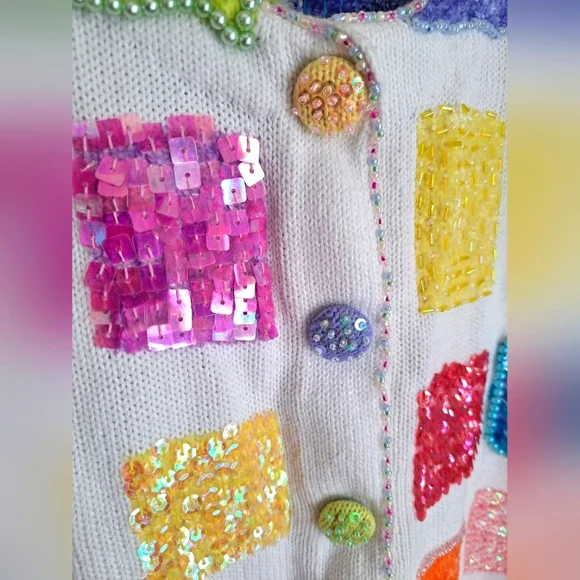 Berek By Takako Sakon 1980’s  Sequin Beaded Boho Sweater Cardigan Sz Small RARE - Picture 11 of 12